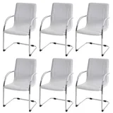 Mendler 6er-Set Esszimmerstuhl Samara, Freischwinger Küchenstuhl Lehnstuhl Stuhl, Stahl ~ weiß