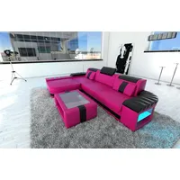 Sofa Dreams Ecksofa Ledersofa Bellagio L Form Leder Sofa Ledercouch, Couch, mit LED, wahlweise mit Bettfunktion als Schlafsofa, Designersofa rosa|schwarz
