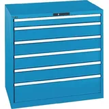 Schubladenschrank H1000xB1023xT725mm blau 1x100,4x150,1x200mm Vollauszug,KeyLock