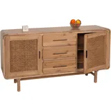 Mendler Sideboard HWC-M47, Schrank Kommode Highboard, Staufächer Schublade, Rattan Akazie Massiv-Holz gebeizt 83x160x45cm 47kg