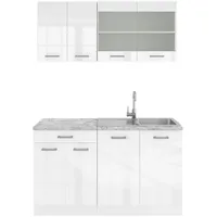 Vicco Küchenzeile R-Line 140 cm Weiß Hochglanz