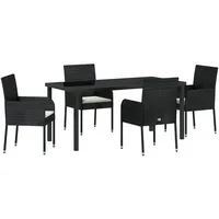 VidaXL 5-teiliges Garten-Ess-Set mit Kissen Schwarz Poly-Rattan