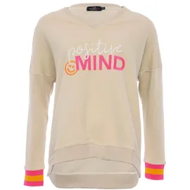 Zwillingsherz Hoodie "Positive Mind", Damen, Gr. L/XL, beige, Sweatware, Obermaterial: 50% Baumwolle, 50% Polyester, unifarben, bequem hüftlang, V-Ausschnitt, Sweatshirts Hoodie, neonfarbenen Bündchen, V-Ausschnitt, Seitenschlitze, Langarm