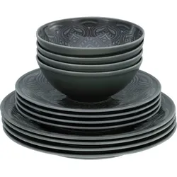 Teller-Set CREATABLE "Orient Mandala", grau, 12 tlg., Porzellan, Geschirr-Sets, Speiseteller, Dessertteller und Schalen im Set
