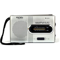 GelldG Mini-Radio tragbare Taschenradio mit Trageriemen AM FM Teleskopantenne Radio silberfarben