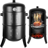 TLGREEN Smoker Räucherofen, 3 in 1 Smoker Grill, Holzkohlegrill, Räuchertonne Räuchergrill Watersmoker, Ø44,5x80 cm schwarz