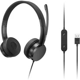Lenovo USB-A Wired Stereo On-Ear Headset Kabelgebunden Office Headset, Schwarz