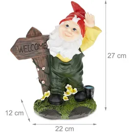 Relaxdays Gartenzwerg, Welcome, Garten & Haustür, wetterfester Gnom, HBT 27x22x12 cm, Willkommensfigur, Kunststein, bunt