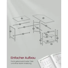 VASAGLE Schreibtisch L-förmiger Computertisch Eckschreibtisch mit 2 Ablagen Weiß - Weiß