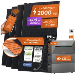 Solarway® All In One Balkonkraftwerk mit Speicher 2000W komplett Steckdose - 4,8 kWh Anker Solix 2 PRO Speicher - Solaranlage Komplettset - 500W bifaziale Solarmodule & Anker Speicher & Zubehör
