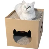 Katzenhaus, 11,8-Zoll-Katzenhaus aus Karton mit Kratzbrett für Katzen, verschleißfester Karton aus Wellpappe, Katzenspielhaus für kleine Haustiere, Katzenhöhle aus weichem Stoff mit kratzfestem Bett f