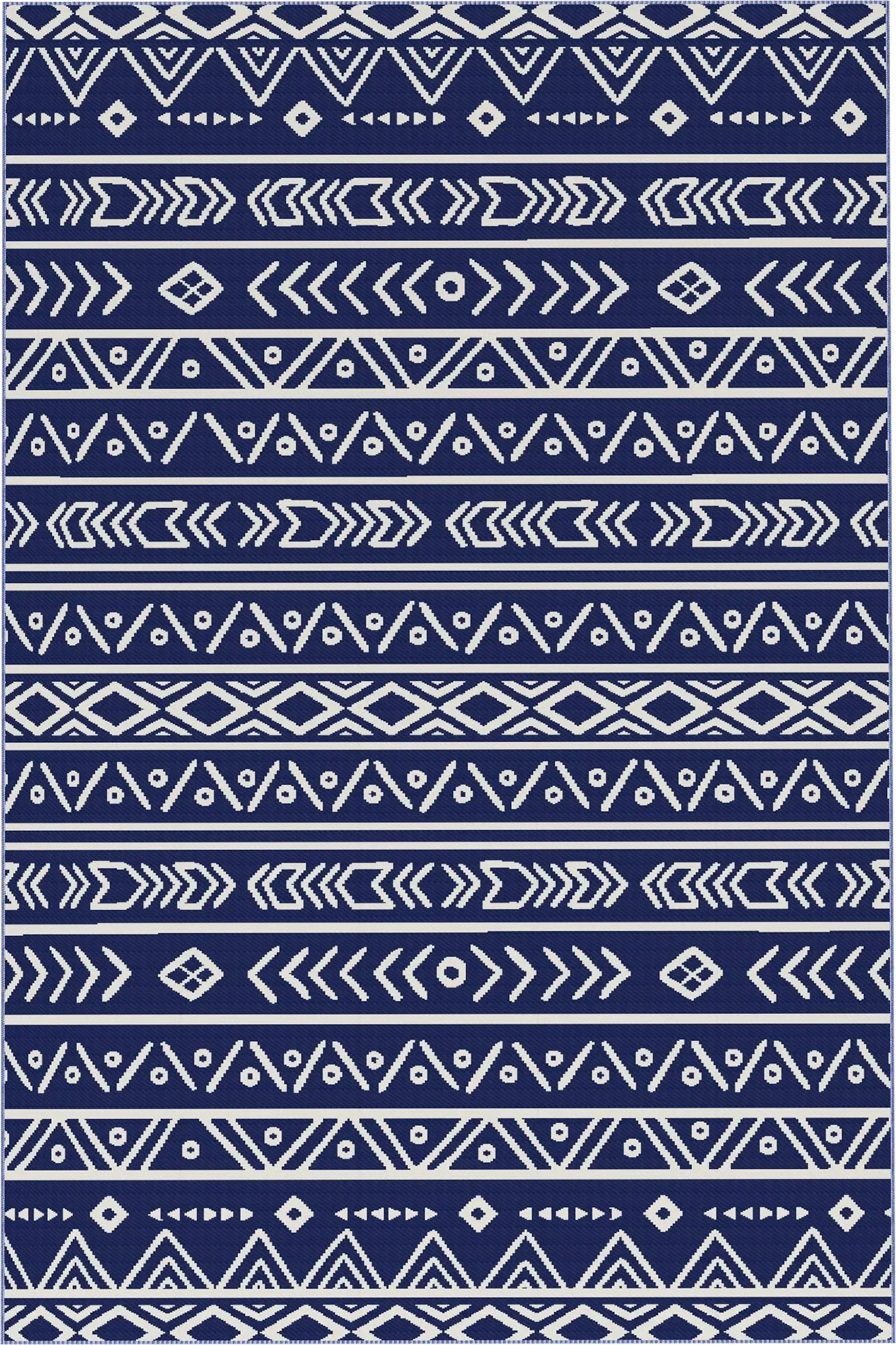 Outsunny Outdoor Teppich robuster Wetterfest Outdoorteppich, Carpet mit Boho-Style, Outdoor-Teppich für Wohnzimmer Balkon Garten Terrasse Bad Flur Küche, 182 x 274 cm Blau+Weiß   Aosom