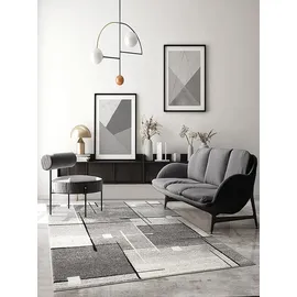 The CarPET Pearl – Moderner Kurzflor Teppich, dichter Flor, geometrisches Muster, Konturenschnitt, Wohnzimmer & Schlafzimmer Teppich, Kariert, Grau, 160 x 220 cm