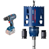 Bosch Professional 18V System Akku Bohrschrauber GSR 18V-28 (max. Schrauben-Ø: 8 mm, ohne Akkus & Ladegerät) + Expert Tough Material Lochsäge Starter Set (für Holz mit Metall, Ø 68 mm, Zubehör)