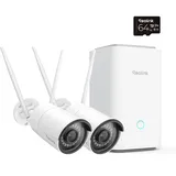 Reolink Home Hub mit 2X RLC-510WA, 5MP WLAN Kamera Outdoor, 2,4GHz/5GHz WLAN CCTV IP Kamera Aussen mit Person/Auto/Tiererkennung, Nachtsicht, Erweiterbarer Lokaler Speicher, mit 64GB microSD-Karte
