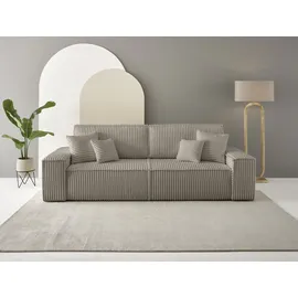 OTTO home 3-Sitzer OTTO HOME "FINNLEY, Schlafsofa 257 cm - OTTO. Verlässliche Qualität.", grau (taupe), B:257cm H:85cm T:102cm, Bezugstoff 100% PES ;Gramatur 400g/qm +/- 5%, Sofas, mit Bettkasten, in Bouclé, Struktur fein und Mega Cord