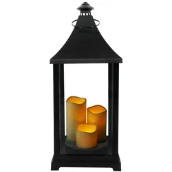 INDA-Exclusiv Große Laterne Windlicht Stalllaterne Gartenlaterne inkl. 3 LED Kerzen Timer H59xB24cm