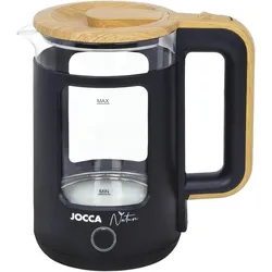 JOCCA Elektrischer Wasserkocher 1,8L, Nature-Line Schwarz, 360° Basis, Borosilikatglas, Schnellkoch, Auto-Abschaltung, energiesparend, modern