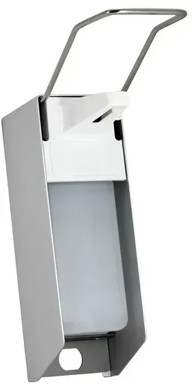 Desinfektionsmittelspender Ampri Wandspender Metall 500 ml mit langem Armhebel, inklusive 0,5 L Leerflasche, Aluminium