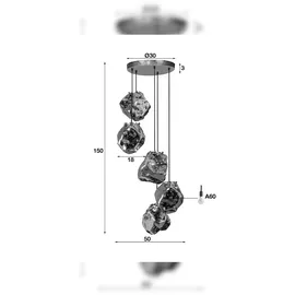 KAWOLA Pendelleuchte EDESSA Hängelampe 5-flammig Glas silber