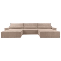 moeblo Wohnlandschaft DENVER U, Eckcouch aus Cordstoff Ecksofa U-Form Cord Sofa Couch Polsterecke U-Sofa - 410x85x200cm, mit Bettkasten und Schlaffunktion beige|braun