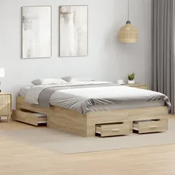 Bettgestell mit Schubladen Helle Eiche 120x190 cm Holzwerkstoff