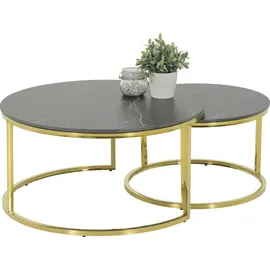Hela Tische, 2er Set 80x41/60x37 cm Sintered Stone Mamor-Optik schwarz/goldfarbig