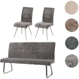 Mendler Esszimmer-Set HWC-G55, 2er-Set Stuhl + Sitzbank 180cm, Edelstahl gebürstet Stoff/Textil Chenille - dunkelgrau