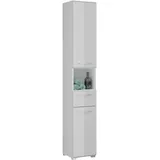 homes&jones Badezimmer Hochschrank Schrank Lina, Holzwerkstoff, weiß Nachbildung/weiß Hochglanz, 30 x 182 x 31 cm
