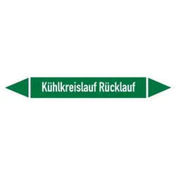 Rohrleitungskennzeichen Kühlkreislauf Rücklauf - 270x37 mm Folie selbstklebend