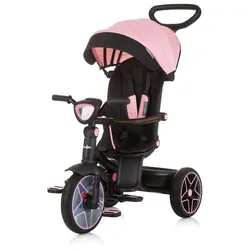 Chipolino Dreirad, Tricycle Derby 2 in 1 Musik, Licht, Korb, Schiebegriff, Gurt rosa