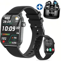 ibettertec Smartwatch Damen Herren und kabellose Bluetooth-Kopfhörer Set Smartwatch 1.85'' HD Fitnessuhr,Smart Watch for Women mit 200+ Sportmodi,Fitness Tracker mit Herzfrequenz,SpO2,Schrittzähler & Schlafmonitor,IP68 für iOS Android schwarz