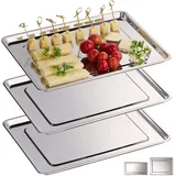 Relaxdays 10030060_58 Servierplatte, 3er Set, Edelstahl, spülmaschinenfest, Wurst, Käse, Party, Schlemmerplatte, 33x26,5 cm, Silber
