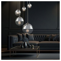 GLOBO Design Decken Pendel Leuchte Glas Kugel Strahler chrom Wohn Zimmer Hänge Lampe klar 15851-5,