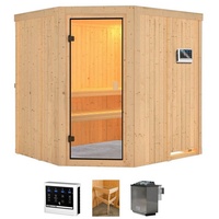 welltime Sauna »Jupiter«, (Set), 9 kW-Bio-Ofen mit ext. Steuerung, beige