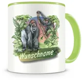 Samunshi® Kindertasse mit Namen Tasse Gorilla und Chimpanse Personalisierte Tasse mit Namen Kinder Kinderbecher mit Namen Kindergarten grün 300ml