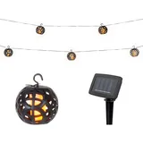 Lumineo LED Solarleuchte, Flacker Effekt, warmweiß, LED Solar Lichterkette Kugeln Flammeneffekt 1,75m Kunststoff Warmweiß schwarz
