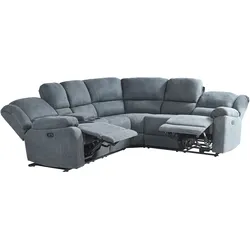 Ecksofa elektrisch verstellbar ROKKE Stoff Grau mit USB-Anschluss 5-Sitzer linksseitig