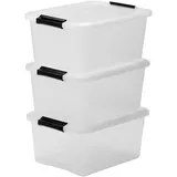 Iris Ohyama Aufbewahrungsbox mit Deckel, 15L, 3er-Set, Transparent, Schnappverschlüsse mit Griffen, Stapelbar, Stark & Langlebig, Für Kleidung, Garage, Zuhause, Büro, Plastikbox, Lagerung TB-15
