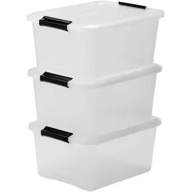 Iris Ohyama Aufbewahrungsbox mit Deckel, 15L, 3er-Set, Transparent, Schnappverschlüsse mit Griffen, Stapelbar, Stark & Langlebig, Für Kleidung, Garage, Zuhause, Büro, Plastikbox, Lagerung TB-15