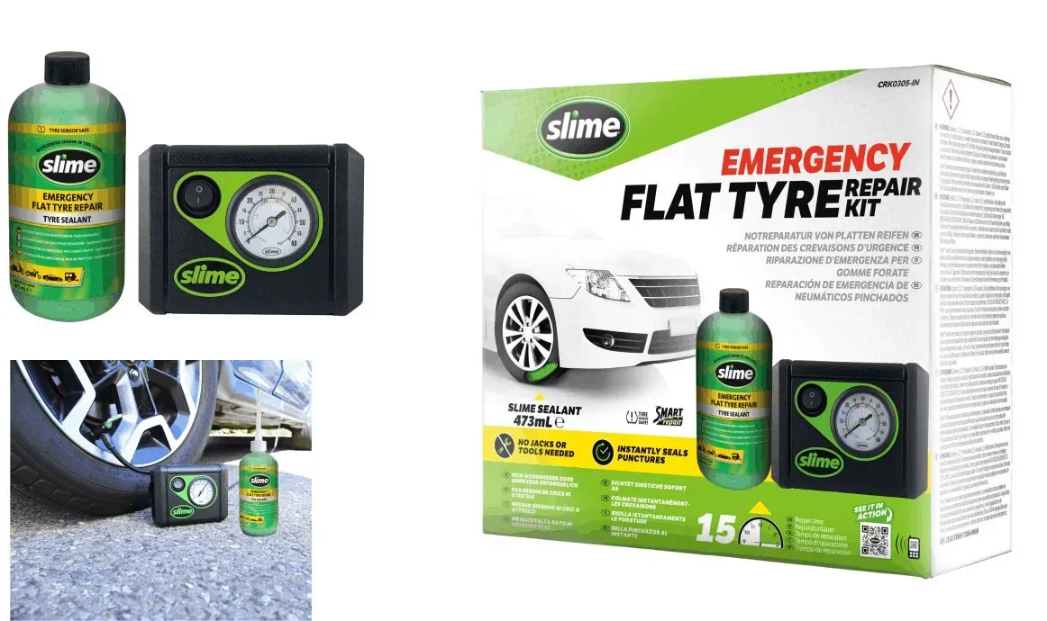 Slime Reifen Pannenset mit Kompressor+Dichtmittel Tire Repair Kit Smart Repair