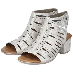Sandalette RIEKER, Damen, Gr. 37, silber (silber, metallic), Lederimitat, elegant, Schuhe Sandalette Schaftsandale, Sommerschuh, Sandale, Blockabsatz, im Metallic-Look