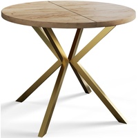 Runder Esszimmertisch LOFT LITE, ausziehbarer Tisch Durchmesser: 90 cm/170 cm, Wohnzimmertisch Farbe: Braun, mit Metallbeinen in Farbe Gold