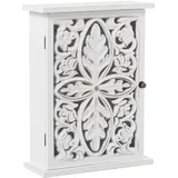 DRW Schlüsselkasten zum Aufhängen aus durchbrochenem Holz, Weiß, 20 x 8 x 27 cm