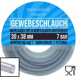 30 x 38  mm Gewebe Druckluft Universal Wasser Luft Kompressor Schlauch transpare...