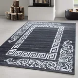 Carpetsale24 Kurzflor Teppich 160x230 cm, Modern Mäander Design in Grau Weiß, Pflegeleicht, ideal für Wohnzimmer, Esszimmer oder Schlafzimmer