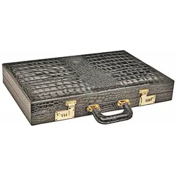 Casa Padrino Luxus Echtleder Backgammon Aktenkoffer Schwarz Kroko Optik - Luxus Accessoires