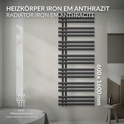 LuxeBath Badheizkörper Heizkörper Anthrazit 600 x 1600 mm Iron M Designheizkörper Design