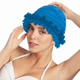 Badekappe Damen Mädchen Badehaube Silikon Schwimmkappe Nicht Wasserdicht Bademütze Stretch Schwimmhaube Ohrenschutz Swimming Cap Retro Badehüte Duschen Pool Schwimmmütze für Lange Haare Strand