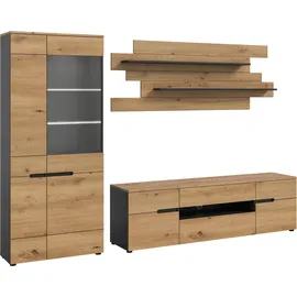 Home Affaire Wohnwand HOME AFFAIRE "REHAT, TOPSELLER, 3-teilig, Breite 280 cm, inklusive Beleuchtung", basalt grau, artisan eiche nachbildung, B:280cm H:190cm T:44cm, Holzwerkstoff, Kastenmöbel-Sets, Wohnwand, Kombination, Anbauwand, Set, Wohn-Set, Wohnzimmer-Set, 